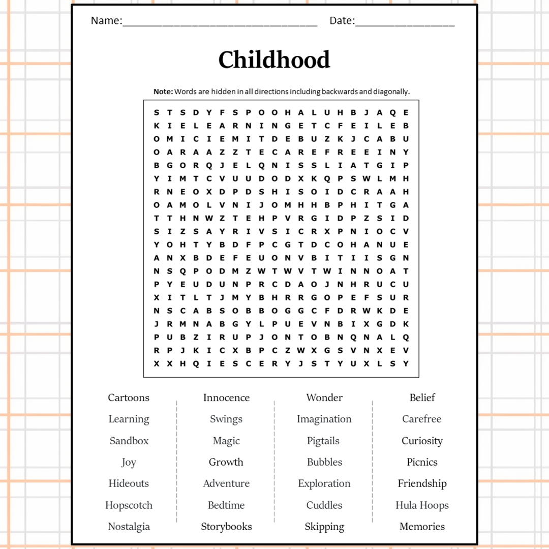 Childhood Word Search Puzzle Worksheet Activity PDF