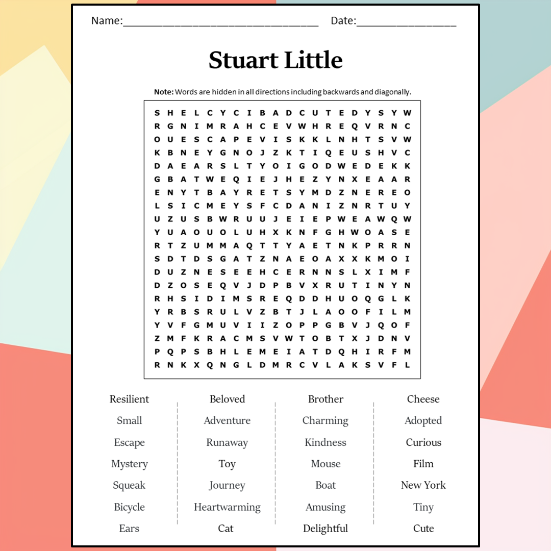 Stuart Little Word Search Puzzle Worksheet Activity PDF