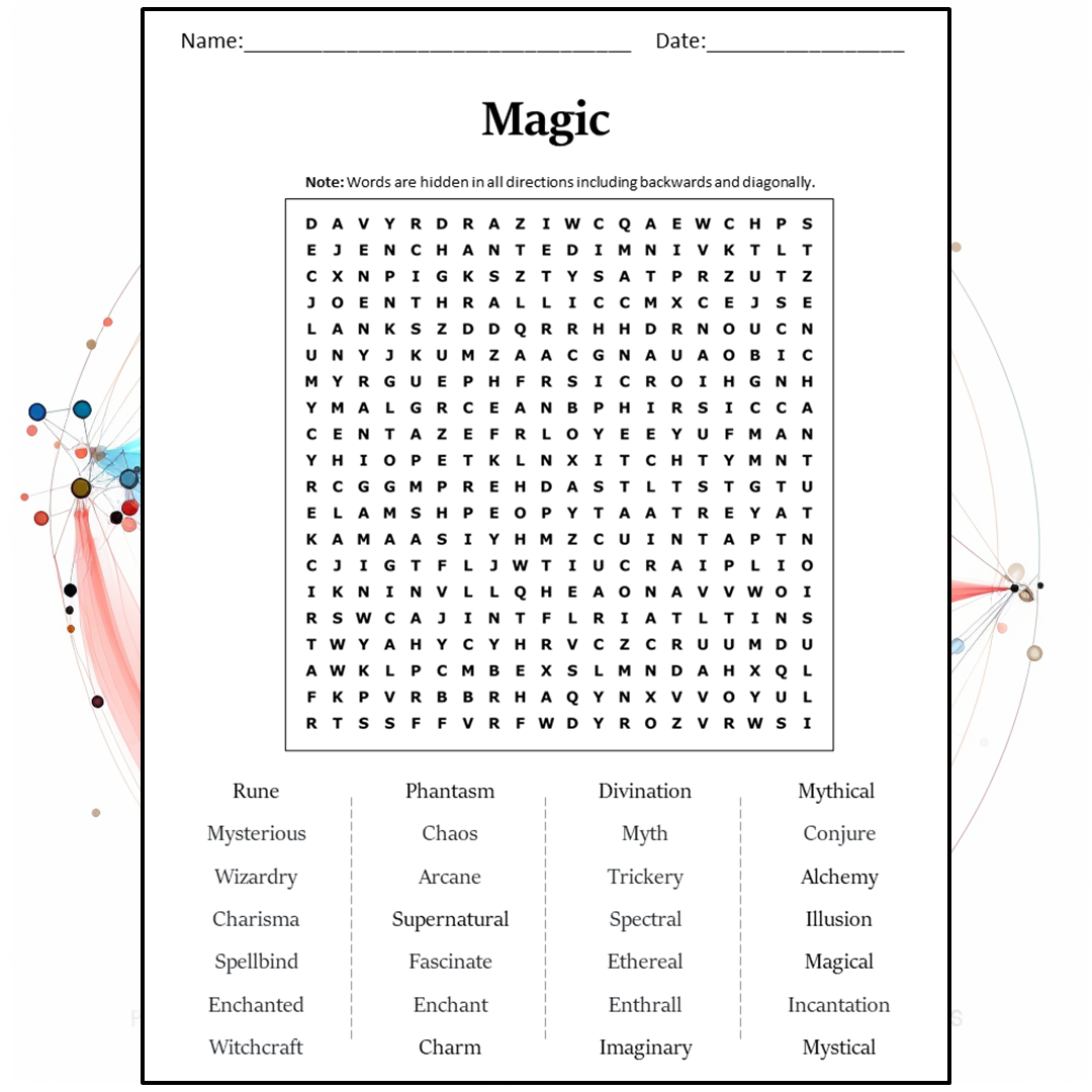 Magic Word Search Puzzle Worksheet Activity PDF