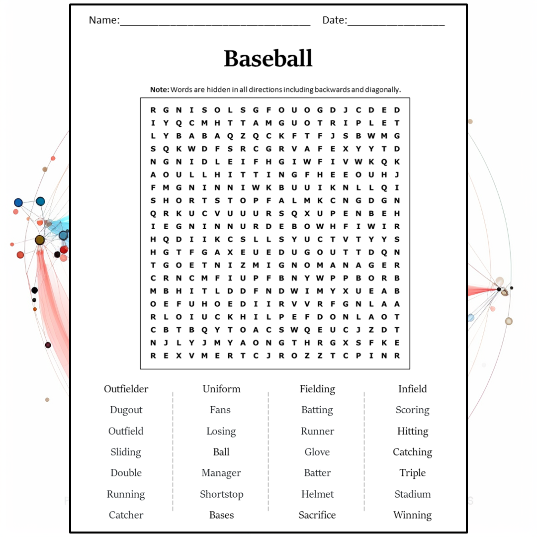 Baseball Word Search Puzzle Worksheet Activity PDF