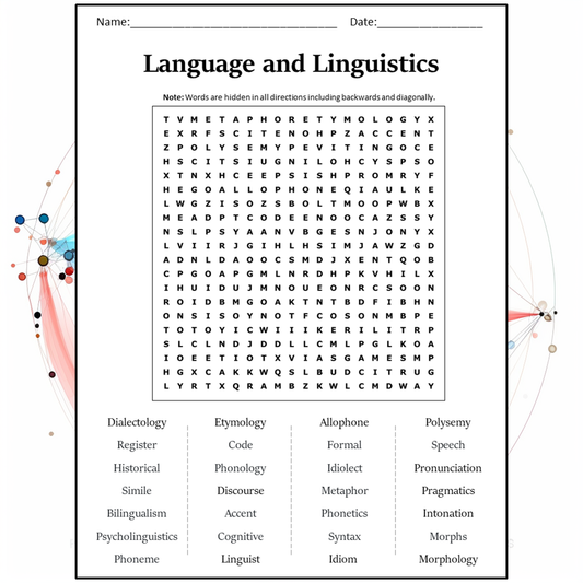 Language And Linguistics Word Search Puzzle Worksheet Activity PDF