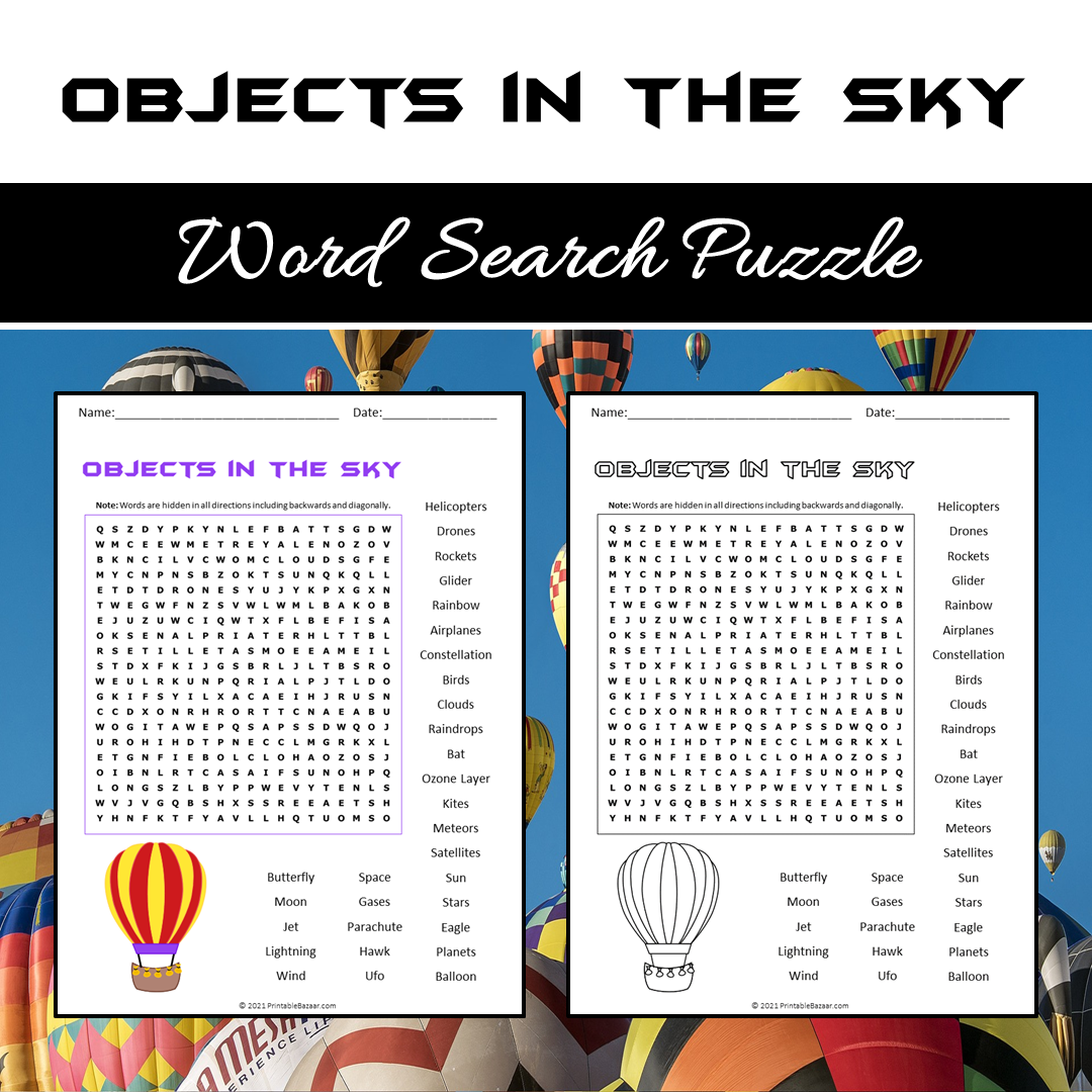 Objects In The Sky Word Search Puzzle Worksheet PDF