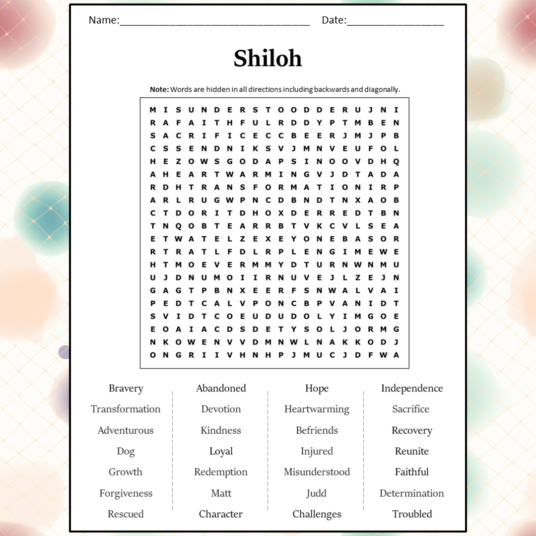 Shiloh Word Search Puzzle Worksheet Activity PDF