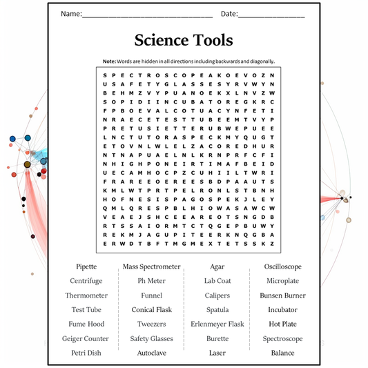 Science Tools Word Search Puzzle Worksheet Activity PDF