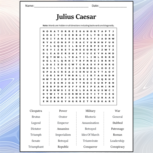 Julius Caesar Word Search Puzzle Worksheet Activity PDF