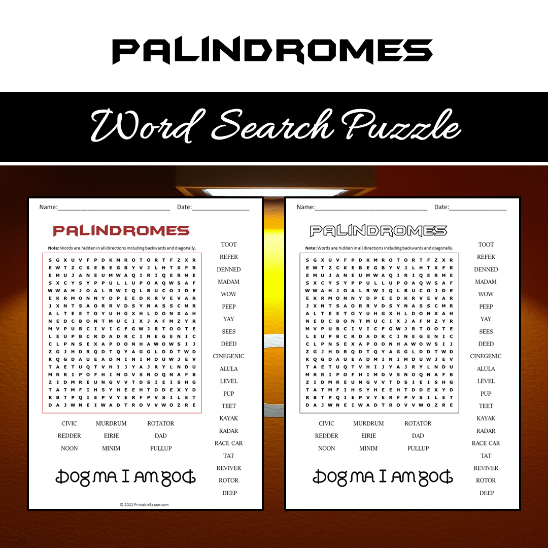 Palindromes Word Search Puzzle Worksheet PDF