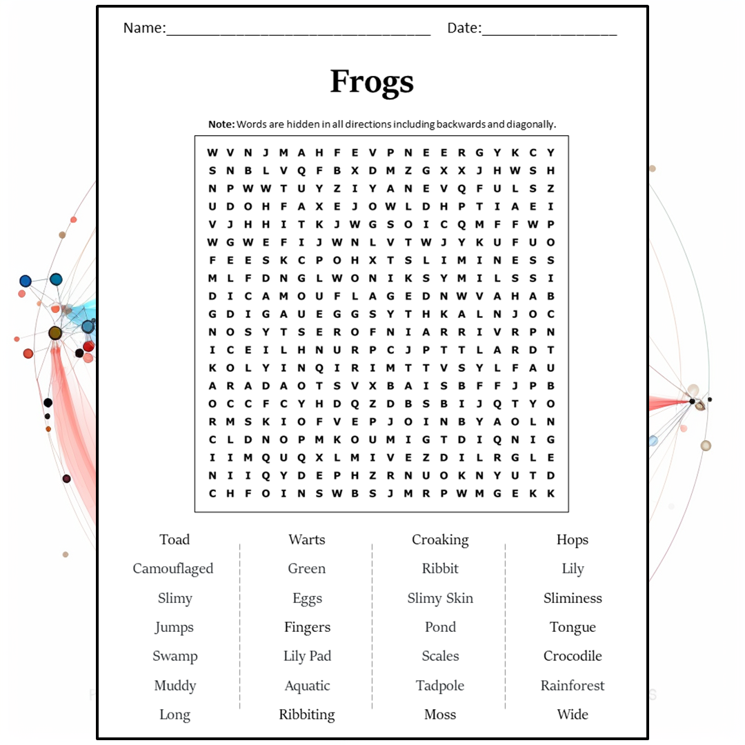 Frogs Word Search Puzzle Worksheet Activity PDF