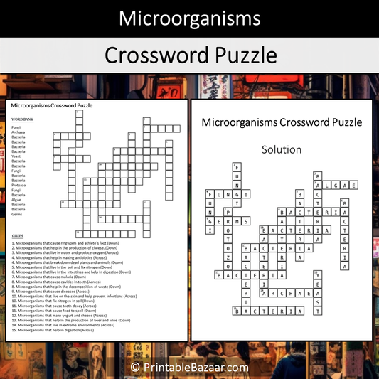 Microorganisms Crossword Puzzle Worksheet Activity Printable PDF