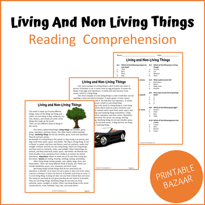 Living and Non-Living Reading Comprehension Passage and Questions | Printable PDF