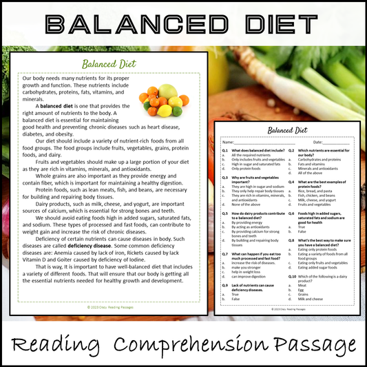 Balanced Diet Reading Comprehension Passage and Questions | Printable PDF