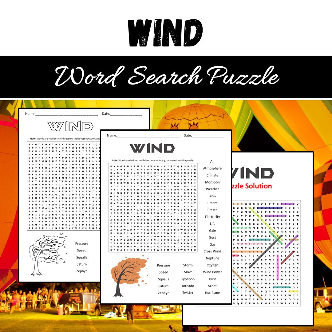 Wind Word Search Puzzle Worksheet PDF