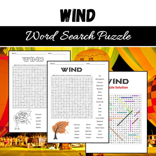 Wind Word Search Puzzle Worksheet PDF