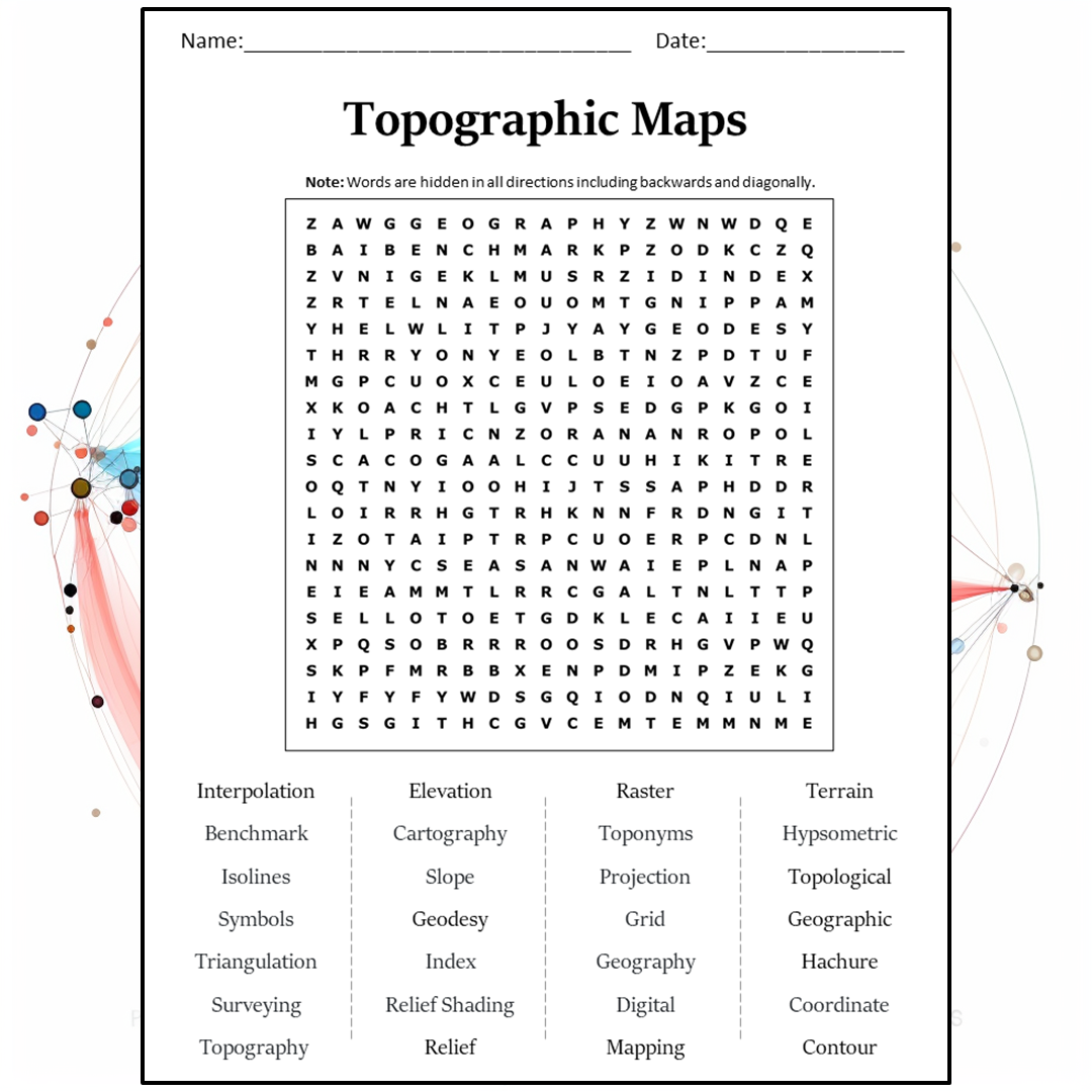 Topographic Maps Word Search Puzzle Worksheet Activity PDF