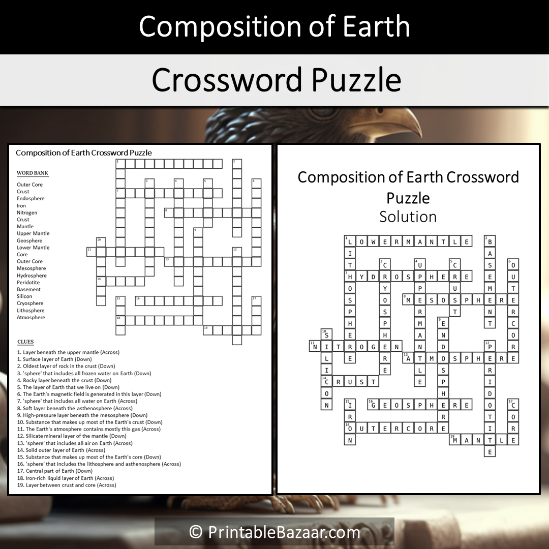 Composition Of Earth Crossword Puzzle Worksheet Activity Printable PDF