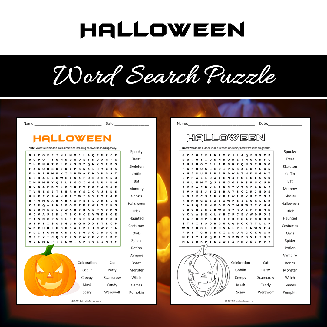 Halloween Word Search Puzzle Worksheet PDF