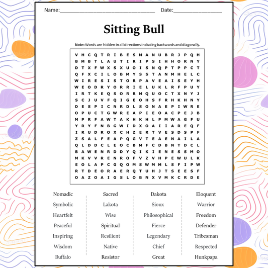 Sitting Bull Word Search Puzzle Worksheet Activity PDF