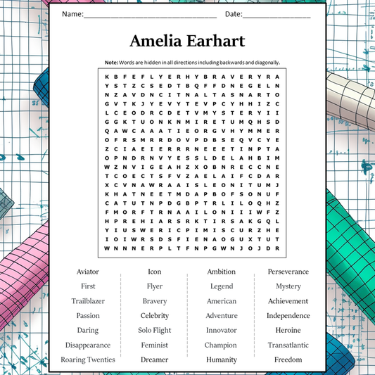 Amelia Earhart Word Search Puzzle Worksheet Activity PDF