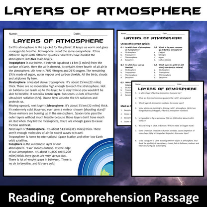 Layers of Atmosphere Reading Comprehension Passage and Questions