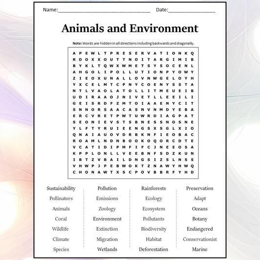 Animals And Environment Word Search Puzzle Worksheet Activity PDF