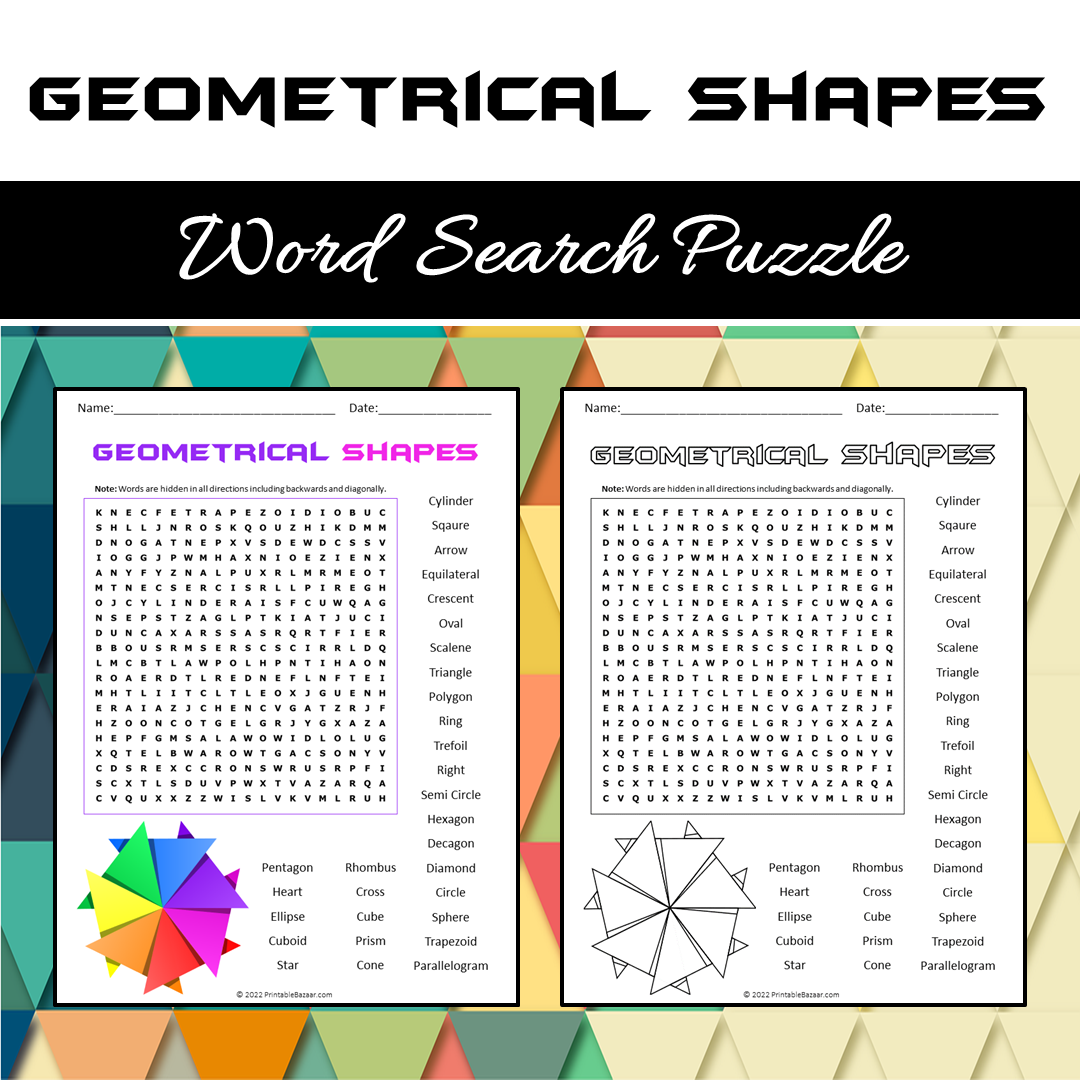 Geometrical Shapes Word Search Puzzle Worksheet PDF