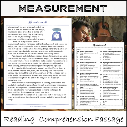 Measurement Reading Comprehension Passage and Questions | Printable PDF