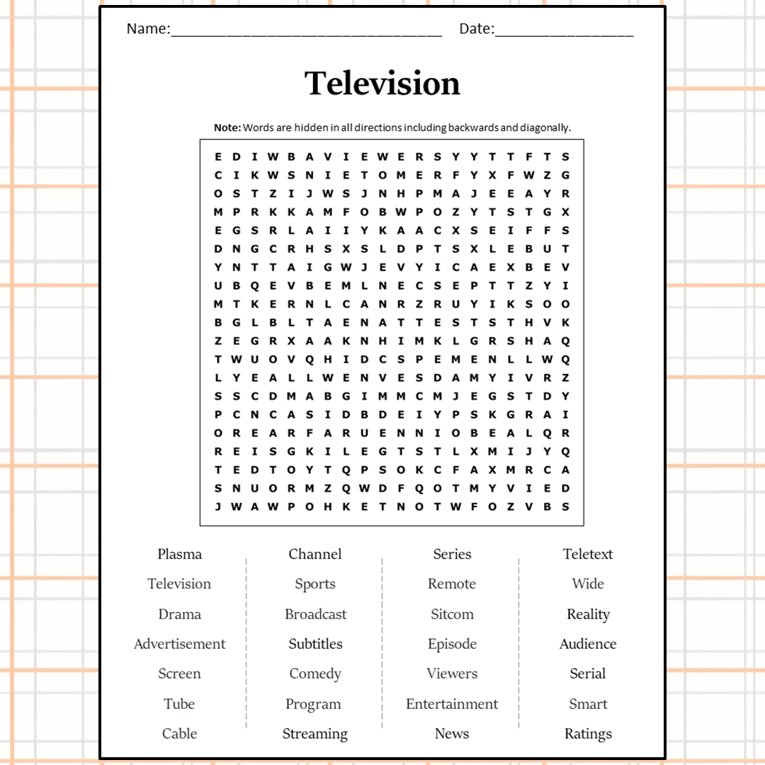 Television Word Search Puzzle Worksheet Activity PDF