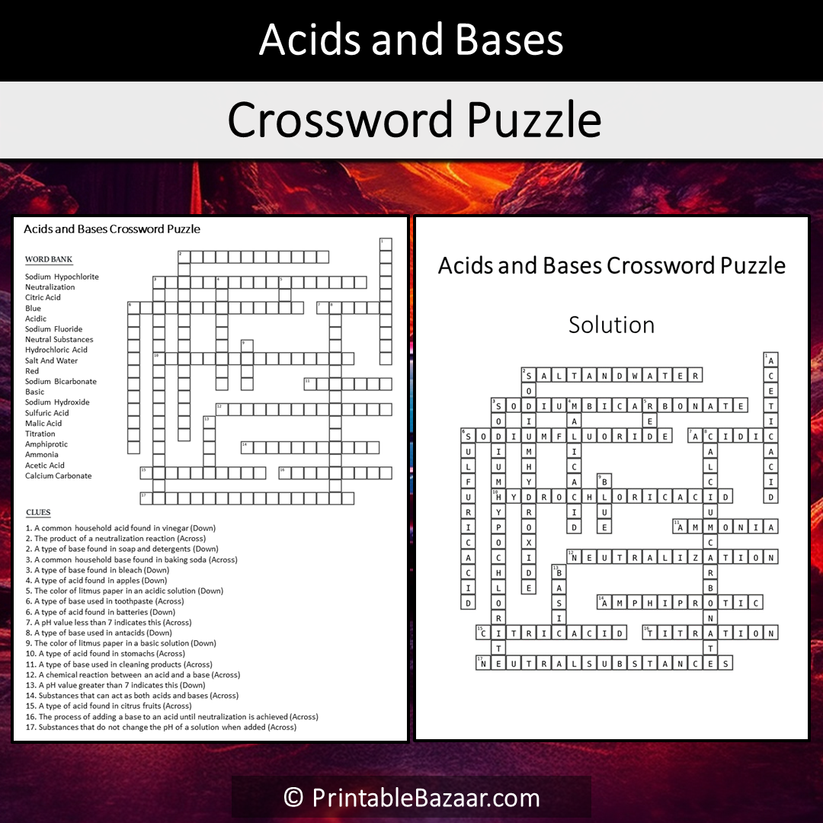 Acids And Bases Crossword Puzzle Worksheet Activity Printable PDF PrintableBazaar