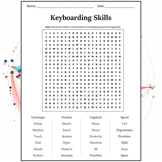 Keyboarding Skills Word Search Puzzle Worksheet Activity PDF