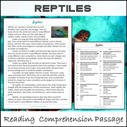 Reptiles Reading Comprehension Passage and Questions | Printable PDF