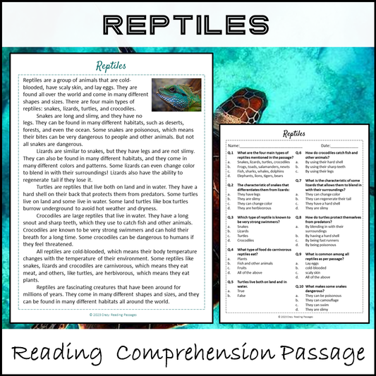 Reptiles Reading Comprehension Passage and Questions | Printable PDF