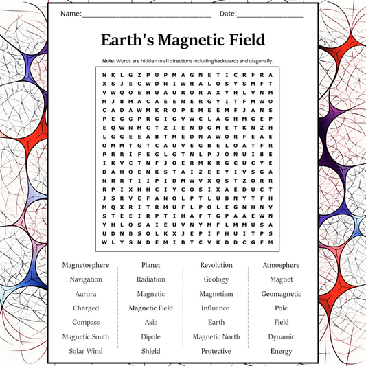 Earth's Magnetic Field Word Search Puzzle Worksheet Activity PDF