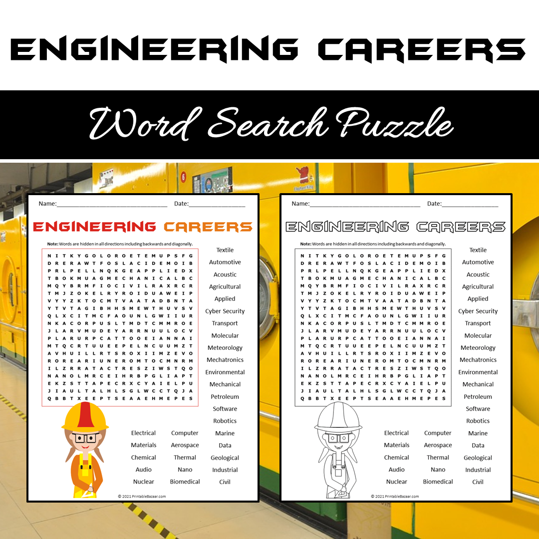 Engineering Careers Word Search Puzzle Worksheet PDF