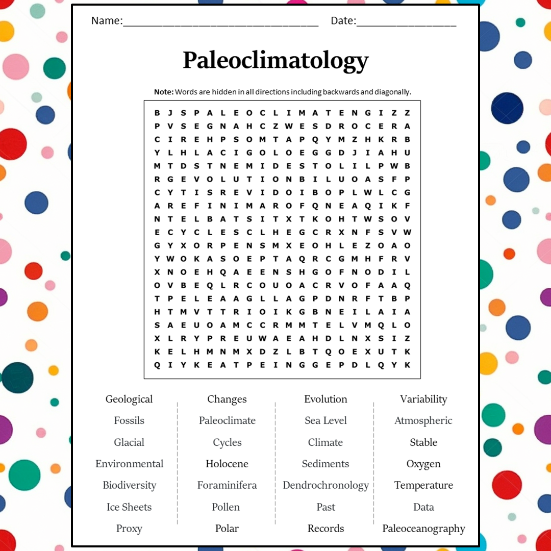 Paleoclimatology Word Search Puzzle Worksheet Activity PDF