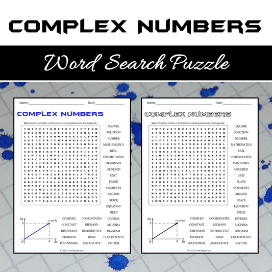 Complex Numbers Word Search Puzzle Worksheet PDF