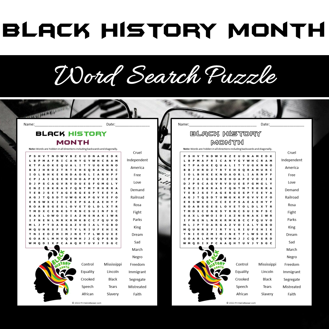 Black History Month Word Search Puzzle Worksheet PDF