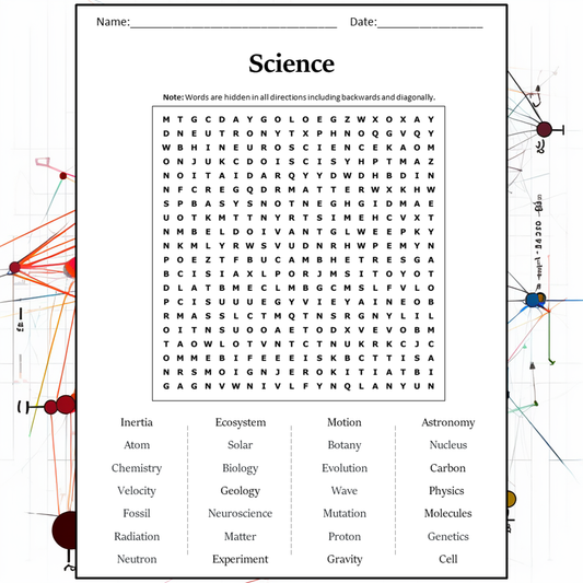 Science Word Search Puzzle Worksheet Activity PDF