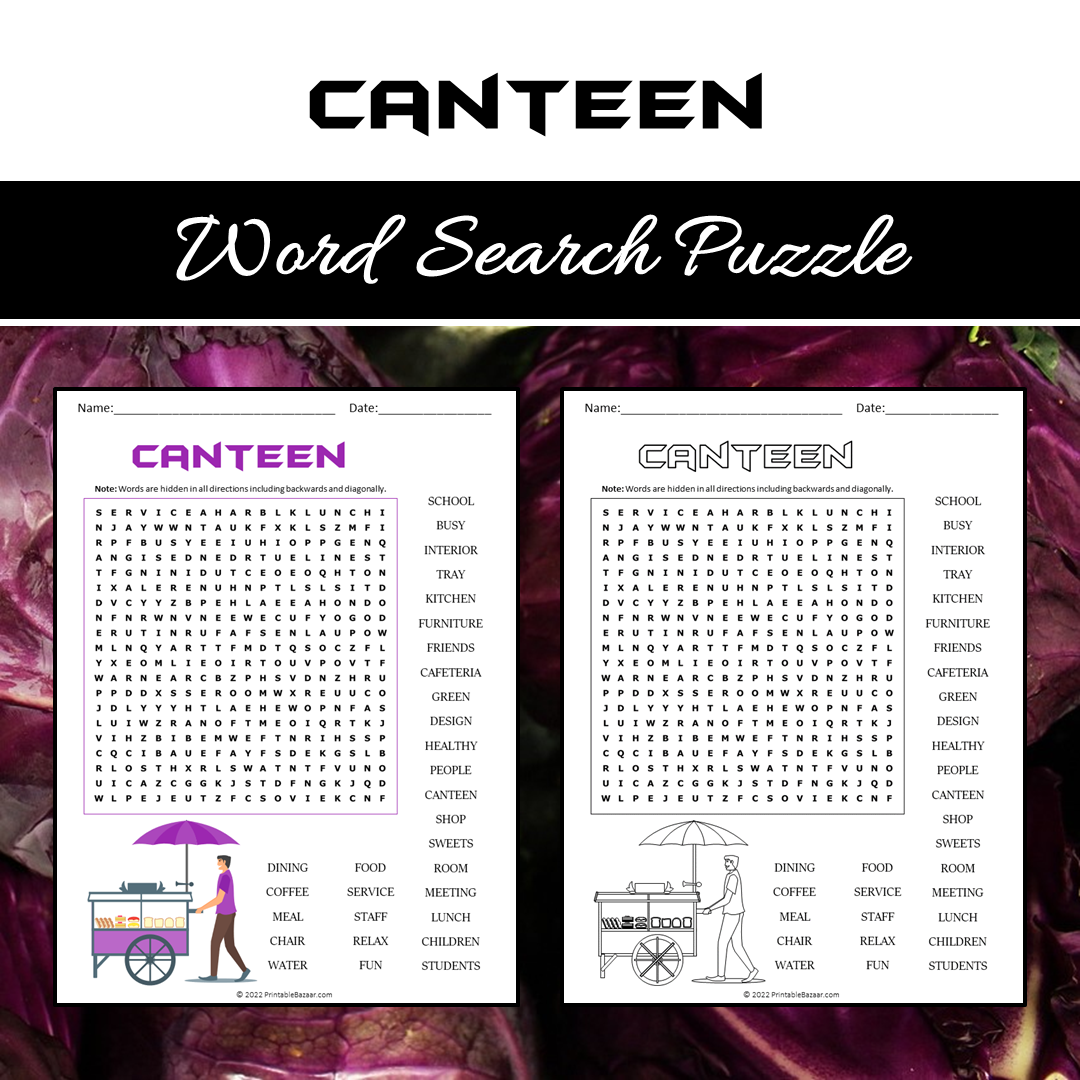 Canteen Word Search Puzzle Worksheet PDF – PrintableBazaar