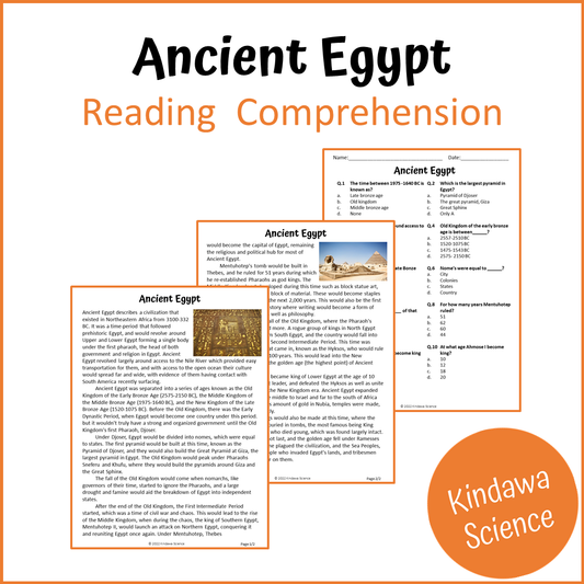 Ancient Egypt Reading Comprehension Passage and Questions | Printable PDF