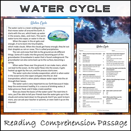 Water Cycle Reading Comprehension Passage and Questions | Printable PDF