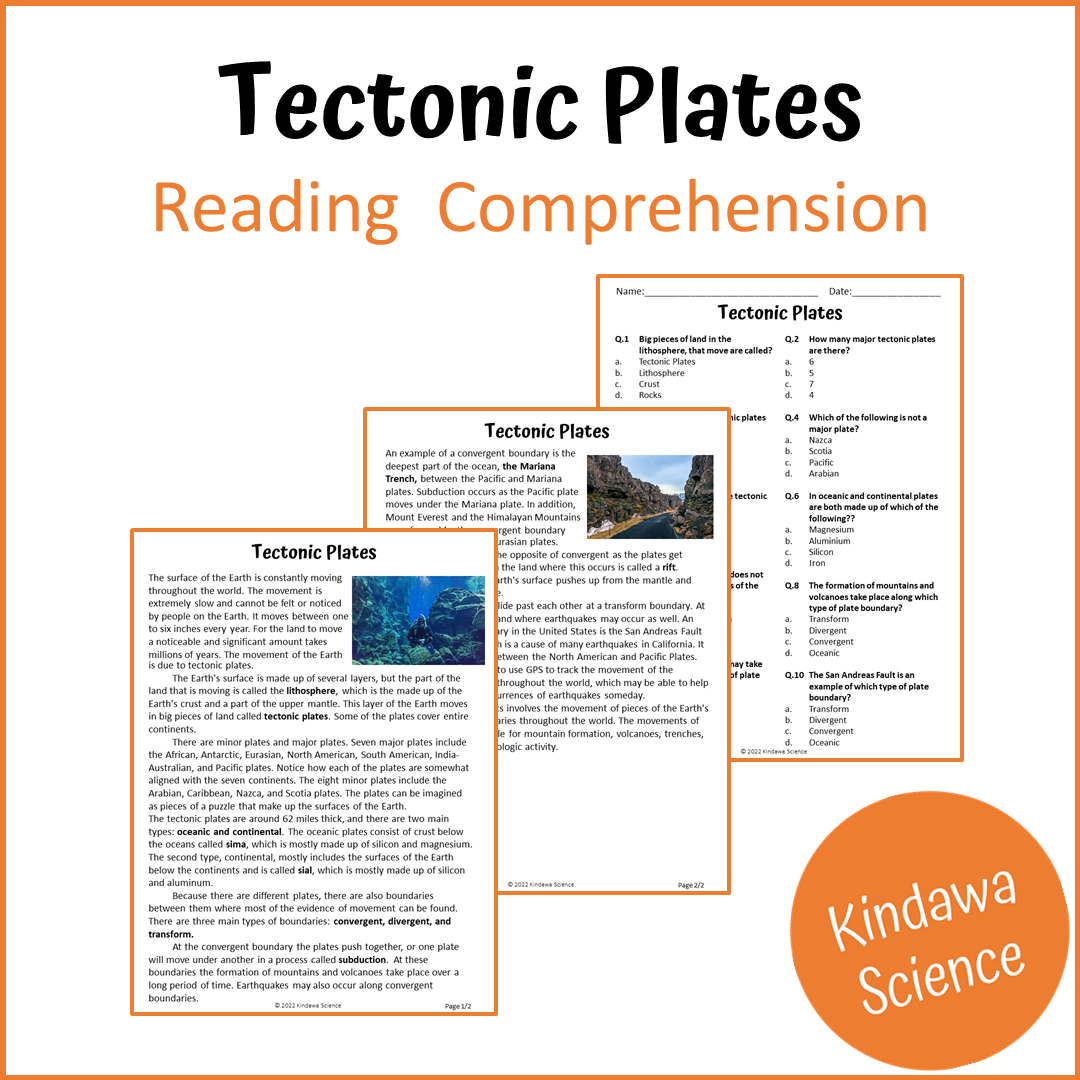 Tectonic Plates Reading Comprehension Passage and Questions | Printable PDF