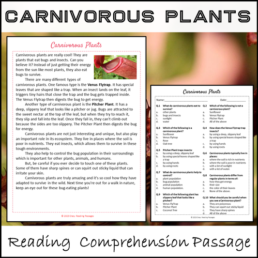 Carnivorous Plants Reading Comprehension Passage and Questions | Printable PDF