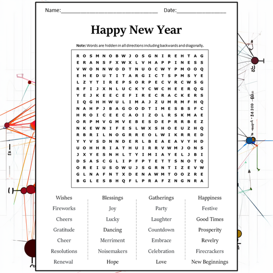 Happy New Year Word Search Puzzle Worksheet Activity PDF