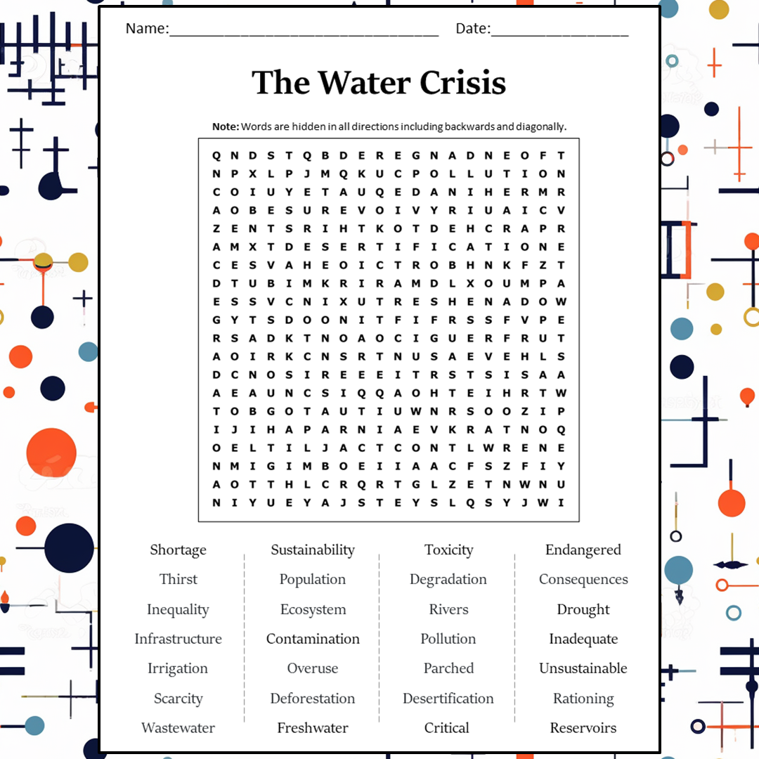 The Water Crisis Word Search Puzzle Worksheet Activity PDF