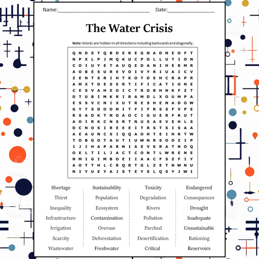 The Water Crisis Word Search Puzzle Worksheet Activity PDF