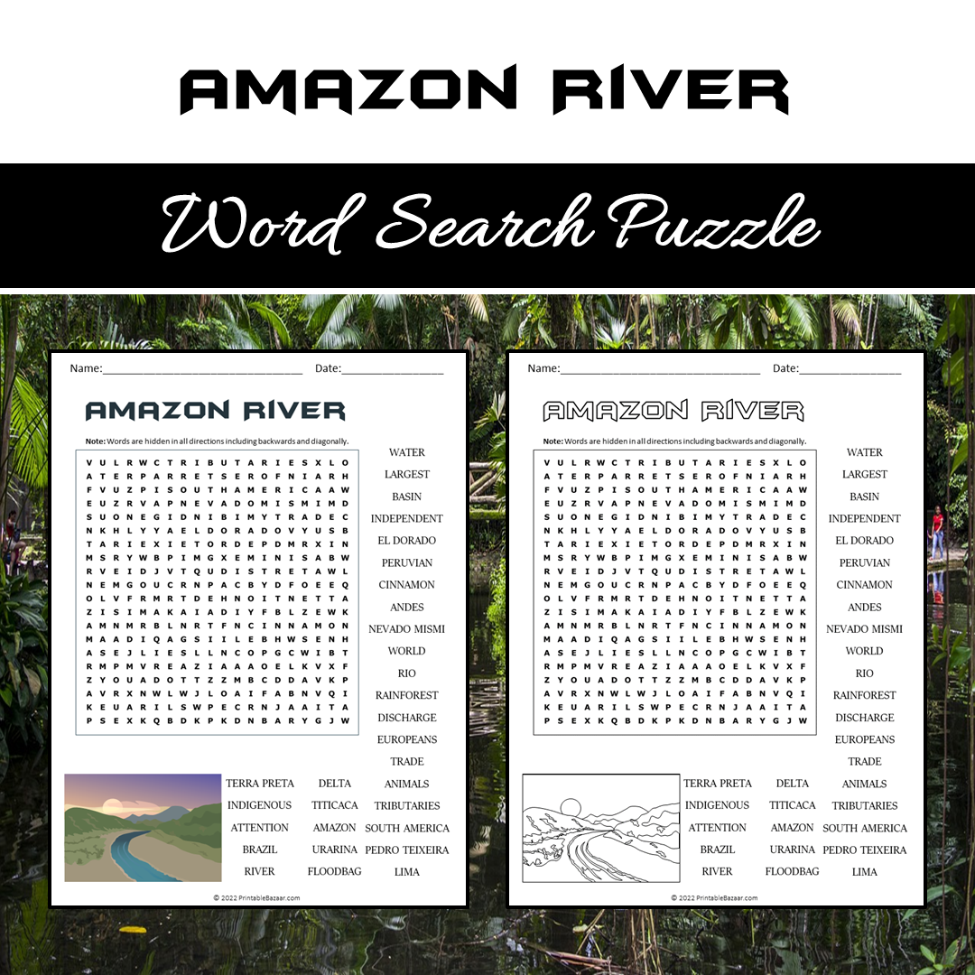 Amazon River Word Search Puzzle Worksheet PDF