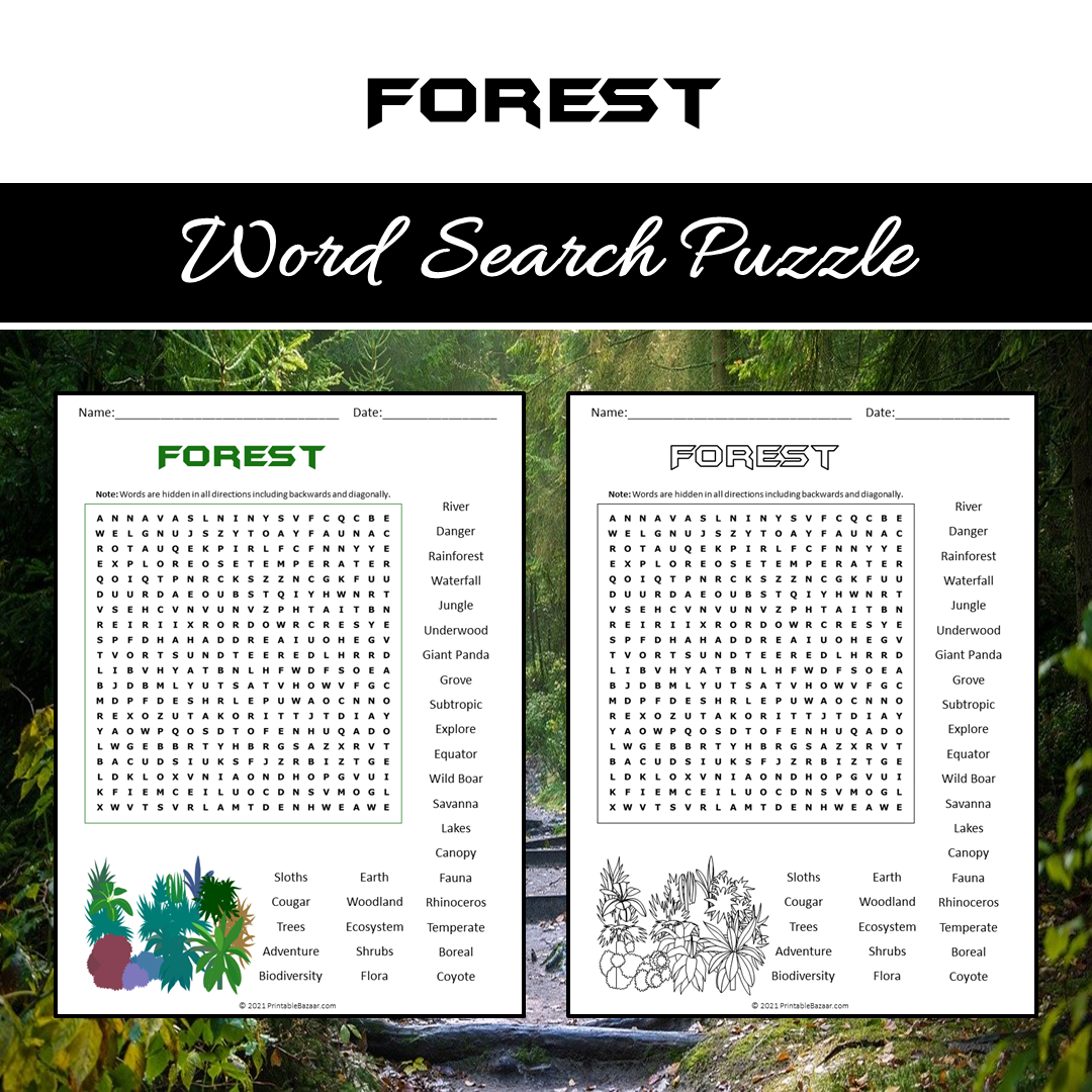 All About Forests Word Search Puzzle Worksheet PDF