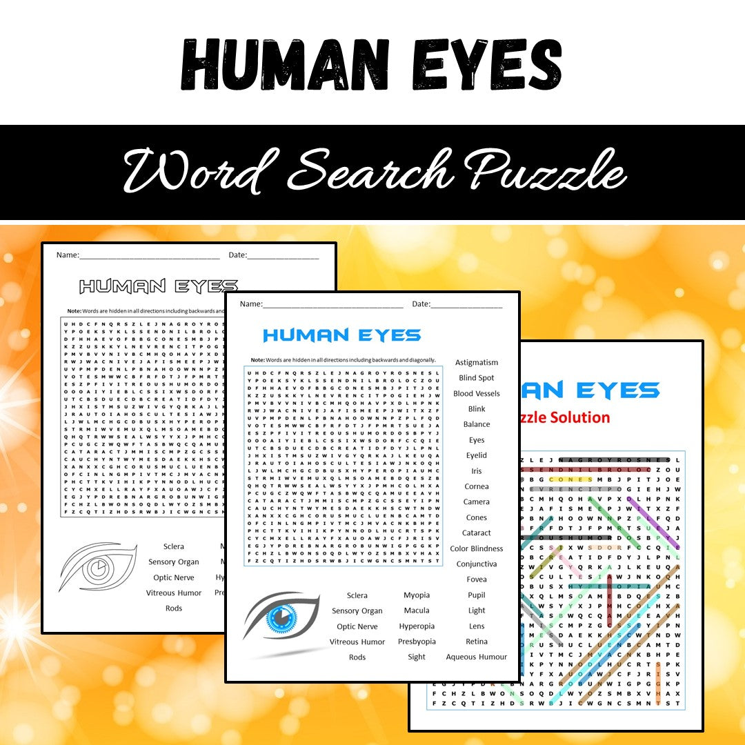 Eyes Word Search Puzzle Worksheet PDF