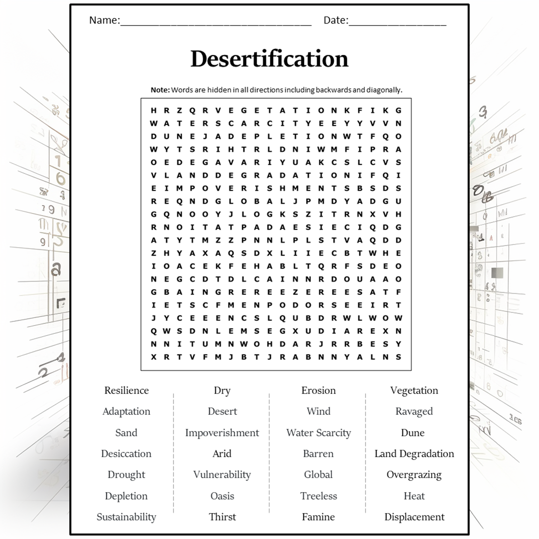 Desertification Word Search Puzzle Worksheet Activity PDF