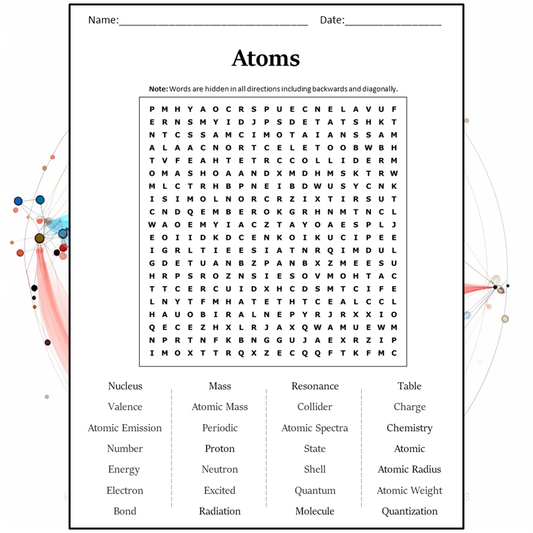 Atoms Word Search Puzzle Worksheet Activity PDF