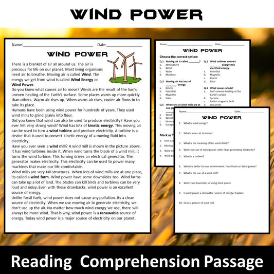 Wind Power Reading Comprehension Passage and Questions